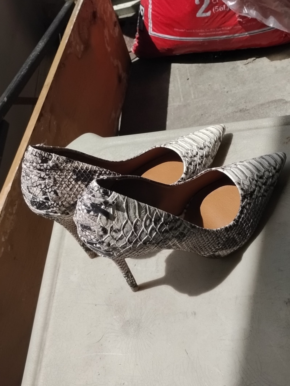 Steve Madden Snake-Embossed Pointed Toe Pumps in White and Gray
